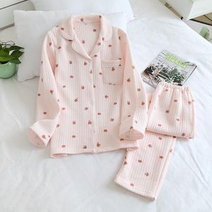 Ropa de dormir para mujer, ropa de casa, camisón de primavera y otoño para mujer, pijama cálido de algodón con cuello vuelto de manga larga para mujer, conjunto de pijama informal dulce y bonito