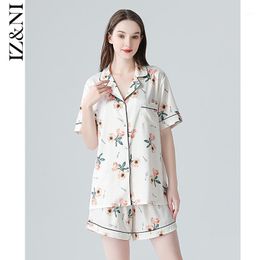 Vêtements de nuit pour femmes Huai IIZZINI Original 2021 femme à manches courtes été glace soie pyjamas petite orchidée pâle Shorts costume de loisirs