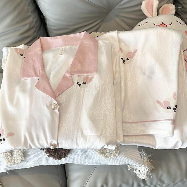 Ropa de dormir para mujer Pijamas de seda de hielo Pantalones de manga corta de verano para mujer Conjunto de dos piezas Delgadas y lindas señoras para perros Versión coreana de hogar informal