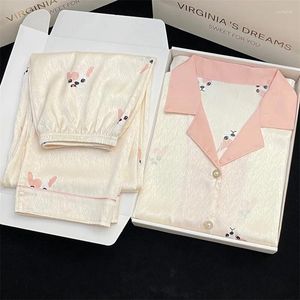 Vrouwen Nachtkleding Ijs Zijde Pyjama Voor Vrouwen Lente/Zomer Lange Mouwen Schattige Kleine Melk Hond Polo Kraag Vest homewear