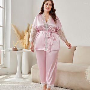 Damesnachtkleding Imitatiezijde Grote maten pyjama Casual thuisset Zomer kanten pyjamabroek