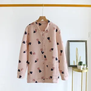 Vêtements de sommeil pour femmes Japon automne et hiver un pyjamas pyjamas à manches longues coton pur coton tops rembourrés du service à domicile