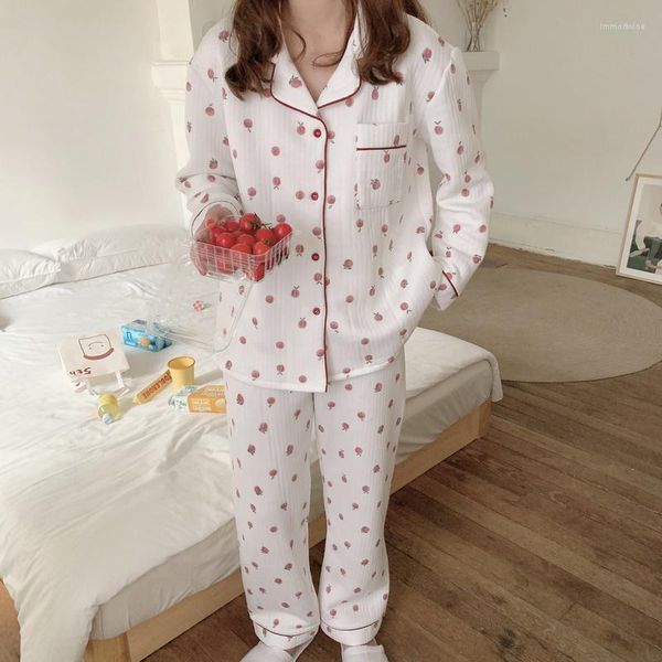 Vêtements de nuit pour femmes japon hiver Air coton pyjama ensemble chaud pêche maison vêtements doux à manches longues épaissir blanc pantalon Pijamas L749