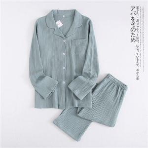 Vêtements de nuit pour femmes japonais coton crêpe hommes à manches longues pyjamas pour hommes printemps et automne mince couple ensemble de service à domicile pyjamas pour femmes 230408