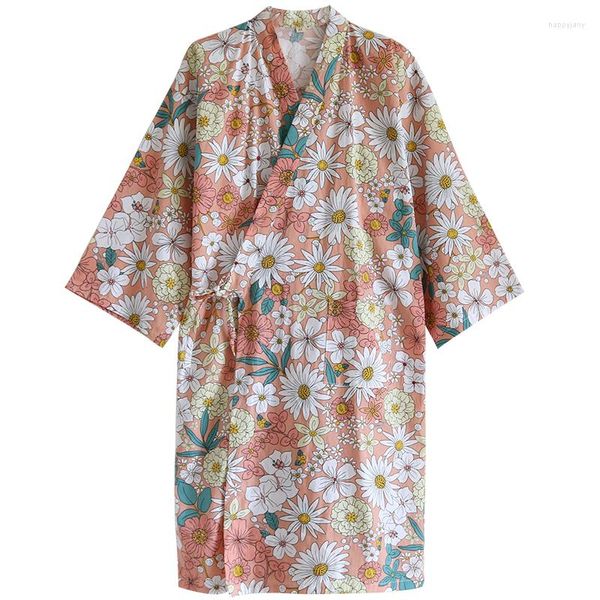 Ropa de dormir para mujer, camisón estampado de algodón de gasa japonesa, cárdigan fino tipo kimono, pijama con cordones, albornoz de verano, ropa para el hogar