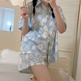 Vêtements de nuit pour femmes Japonais Kawaii Pyjama Set Femmes Cloud Impression Mignon Pijamas Teen Girls Summer Home Vêtements Pyjamas Lounge Wear