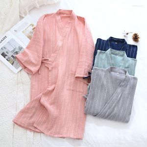 Ropa de dormir para mujer, albornoz tipo Kimono japonés, camisón de algodón para parejas de primavera y verano para hombres y mujeres, bata absorbente de sudor de manga larga para el hogar