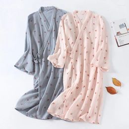 Dames Nachtkleding Japanse Kimono Pyjama Voor Vrouwen Bedrukt Katoen Crêpe Vrouwelijk Thuis Nachthemd Lente Zomer Vest Halve Mouw Nachtjapon