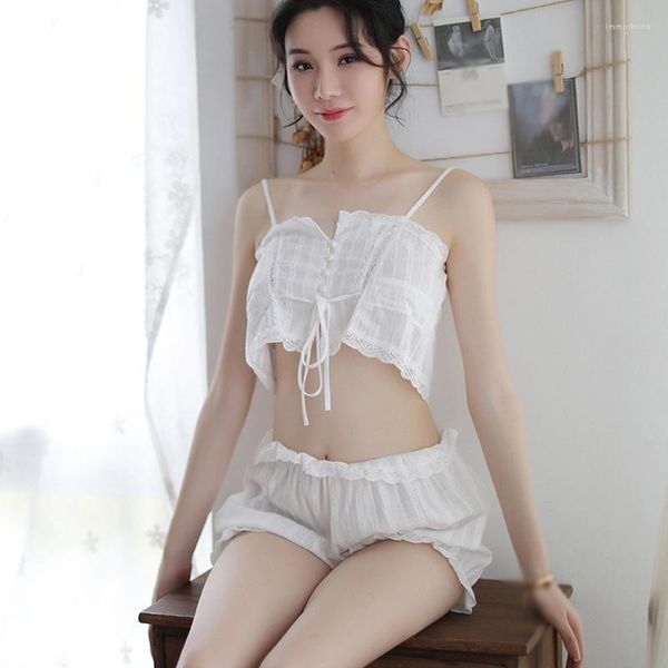 Vêtements de nuit pour femmes écolière japonaise vêtements de nuit coton tasse sous-vêtements Satin dentelle sans fil Bandeau soutien-gorge ensemble femmes Sexy Lingerie