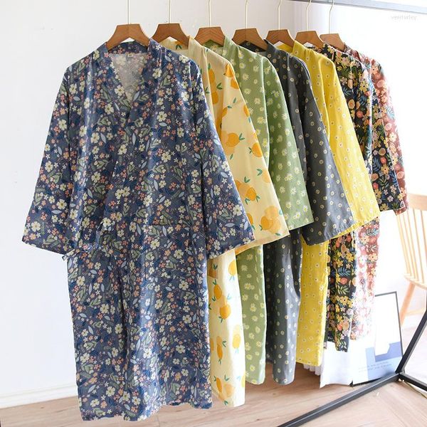 Ropa de dormir para mujer, albornoz de algodón de estilo japonés, Kimono, mujer, verano, Yukata tradicional, estilo samurái, vestido de casa, cárdigan