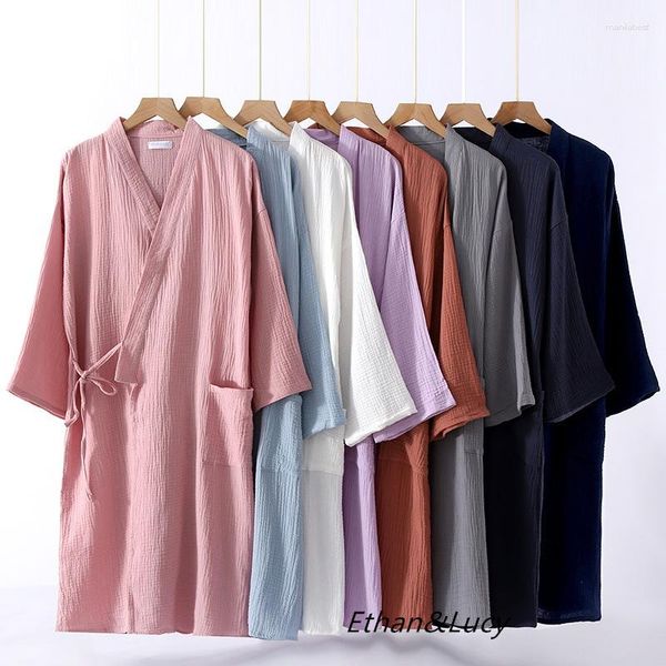 Ropa de dormir de las mujeres estilo japonés kimono algodón crepe damas camisón hombres albornoz bata hogar pijamas pareja batas sueltas ropa de dormir para