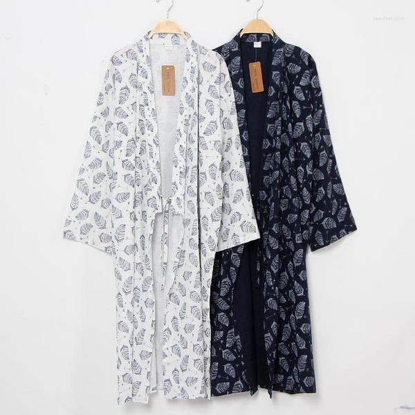 Vêtements de nuit pour femmes Chemise de nuit de style japonais Pyjamas pour hommes Peignoir Coton Kimono Lâche à lacets Long Mince Été