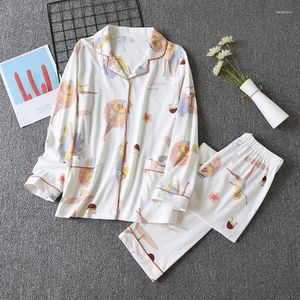 Vêtements de nuit pour femmes Style japonais printemps et automne pyjamas ensemble pour dames coton à manches longues deux pièces tricotées femmes