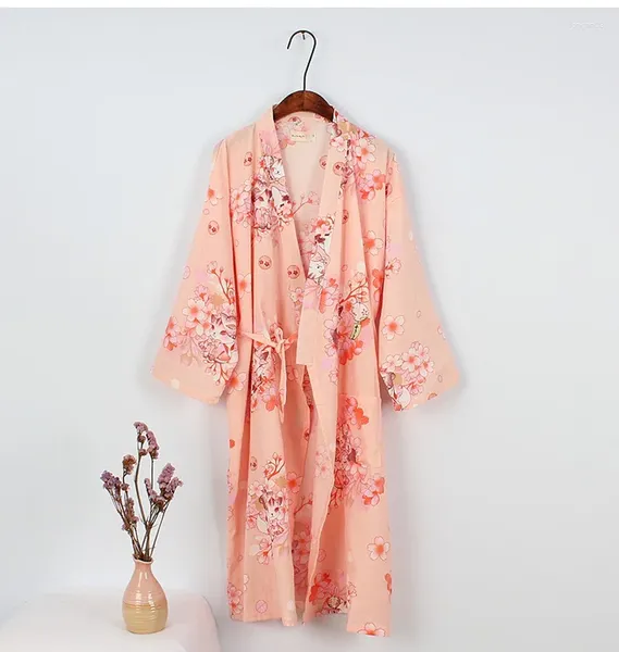 Vêtements de nuit pour femmes Japonais Traditionnel Ancien Style Rétro Mignon Imprimer Robe Pyjama Doux Lâche Femmes Coton Peignoir Kimono Hanfu Sommeil