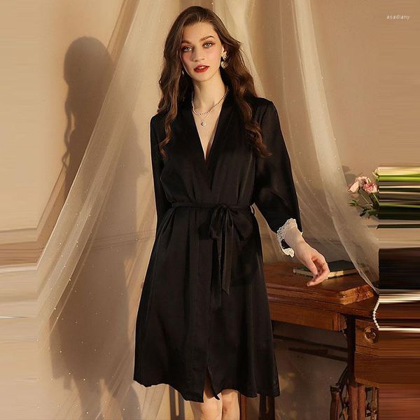 Vêtements de nuit pour femmes Jxgarb Design Femmes Sexy Glace Soie Robes De Bain Femme Dentelle Patchwork Manches Belle Satin Douche Peignoirs À Vendre