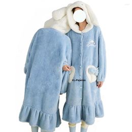 Vêtements de Nuit pour Femmes Kawaii Dessin animé Chemise de Nuit Longue Robe épaissie Polaire Pyjama d'hiver Halloween Manches de Noël Chemises de Nuit en Flanelle vêtements de Maison