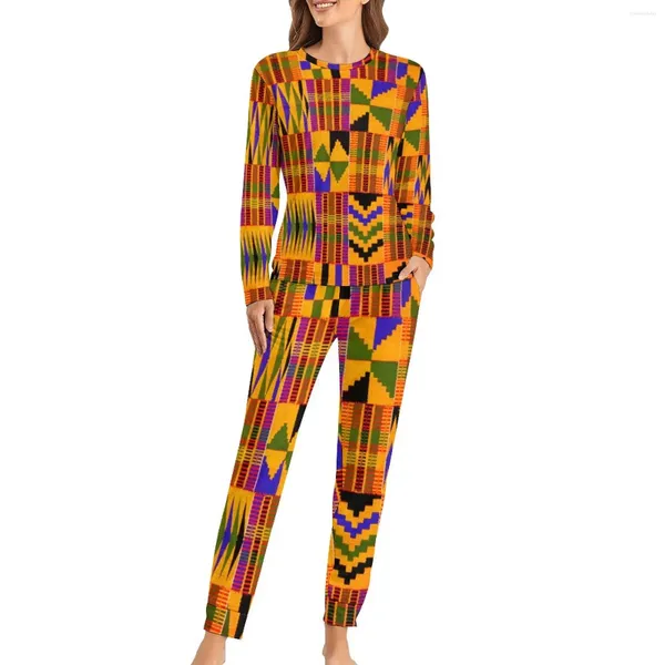 Vêtements de nuit pour femmes kente tribal africain pyjamas printemps rétro imprimé occasionnel des femmes surdimensionnées à manches longues à manches longues