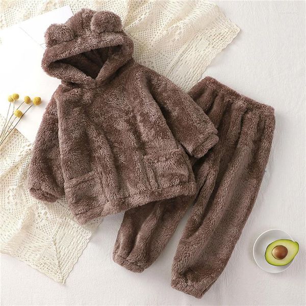 Vêtements de nuit pour femmes enfants 2 pièces pyjama en flanelle ensembles garçons filles automne hiver épaissir chaud vêtements de maison dessin animé ours à capuche à manches longues pyjama costume