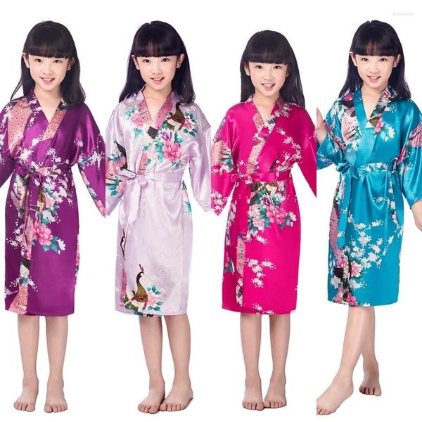 Vêtements de nuit pour femmes enfants Robe de mariage fausse soie longues Robes pour filles chemise de nuit enfants peignoir demoiselle d'honneur fête mignon Kimono imprimer