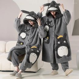 Dames Nachtkleding Kigurumis Pyjama Gewaden Dames Heren Winter Dikke Warme Pluche Nachtjapon Fleece Lange Jurk Kawaii Kat Koppels Nachthemd Pijama