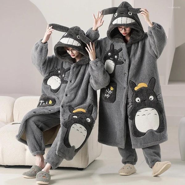 Vêtements de nuit pour femmes Kigurumis Pyjamas Robes Femmes Hommes Hiver Épais Chaud Peluche Chemise De Nuit Polaire Longue Robe Kawaii Chat Couples Chemise De Nuit Pijama