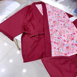 Vrouwen Nachtkleding Kimono Pyjama Sets Japanse Vrouwen Gedrukt Splicing Katoen Yukata Samurai Lange Mouw Homewear Chef Werkkleding