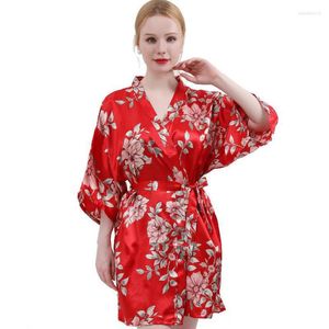 Vêtements de nuit pour femmes Kimono Robe Robe imprimé fleur peignoir pour femmes Sexy Satin vêtements de nuit col en v court intime Lingerie confortable ample