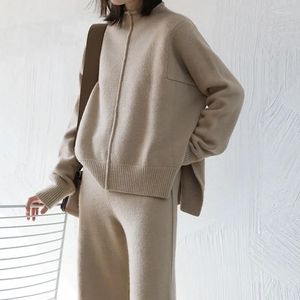 Mulheres sleepwear de malha 2 peças conjunto mulheres outono grosso quente o-pescoço solto camisola calças casa terno cashmere tracksuits