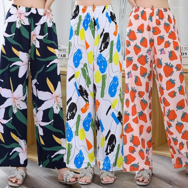 Vêtements de nuit pour femmes Girls coréens mignons imprimement floral maison loisir pantalon pantalon de plage pantalon plus taille d'été mince