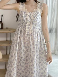 Vêtements de nuit pour femmes coréenne Kawaii princesse chemise de nuit femmes été sans manches volants fée imprimé chemises de nuit douce fille pyjama
