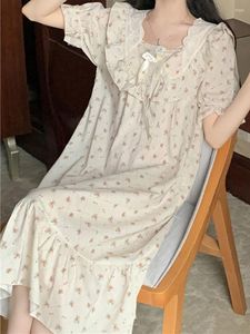 Vêtements de nuit pour femmes coréenne Kawaii princesse robe de nuit femmes été à manches courtes volants imprimer chemises de nuit douce fille pyjama