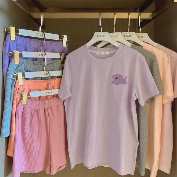 Ropa de dormir para mujer Pijamas coreanos Mujer Verano Nuevos Pantalones cortos de manga corta Rosa Perro Mujer Pijamas Estudiante Casual Kaii Dibujos animados Mujer Traje de casa