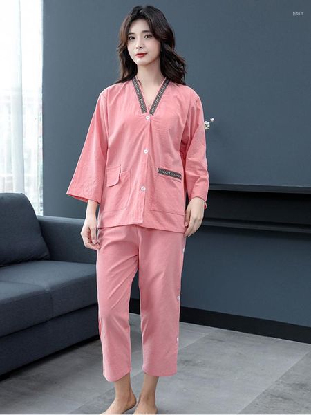 Ropa de dormir para mujer, estilo coreano, botones traseros, Han al vapor, traje de Sauna para mujer, conjunto de pijamas de pareja para hombre, talla grande, XL-4XL, pijama japonés suave