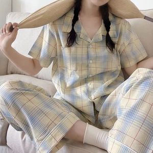 Dames slaapkleding Koreaanse stijl dames pyjama's set geruite casual schattige 2 stuks pak home kleding slaapkleding pyjama's studenten lounge slijtage pjs 230310