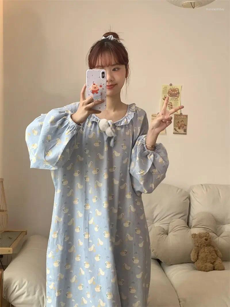 Women's Sleepwear Korean Version Of The Cartoon Printing Longsleeved Pyjamas Female Summer Net Red Style Nightgown Homewear Dresses