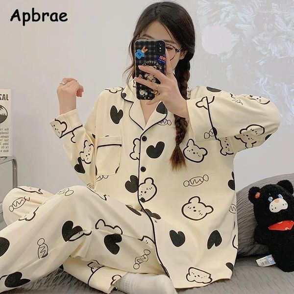 Vêtements de nuit pour femmes Femmes coréennes Faux coton Pyjamas Printemps Automne Dessin animé Kimono Pijamas Femme Pyjamas Kawaii Costume à la maison Manches longues
