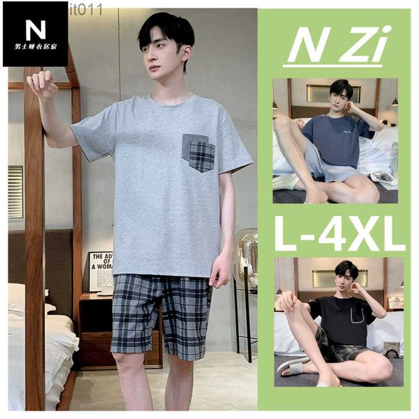 Ropa de dormir para mujer L-4XL Pijamas de talla grande Hombres Verano Casual Pijamas de algodón Manga corta Ropa de dormir Traje masculino Baju Tidur Set Ropa de dormir Hombre L230918