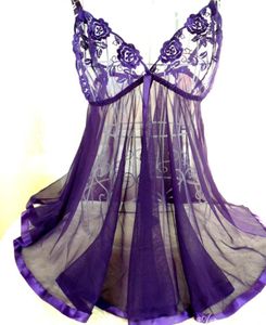 Indumenti da notte da donna in pizzo a rete da donna Mezze sottovesti con perizoma Abito sottoveste sexy in lingerie viola trasparente 2022 Estate Per donna Taglie fortiDonna