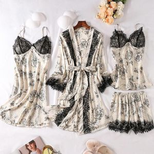 Ropa de dormir para mujeres encaje sexy kimono bata set nightwear casual mujer bata de baño lencería de lencería