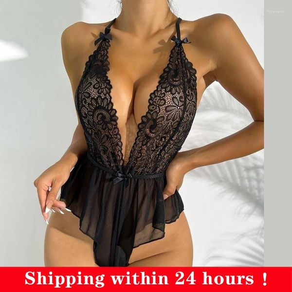 Vêtements de nuit pour femmes dentelle col en v sangle robe de nuit Sexy femme nuisette rouge Lingerie nuisettes chemise de nuit nuisette exotique