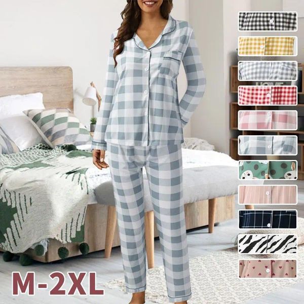 Ropa de dormir para mujer Conjunto de pijama de otoño para mujer Pijamas sexys finos Lindo hogar 2023 Chicas a cuadros Mangas largas