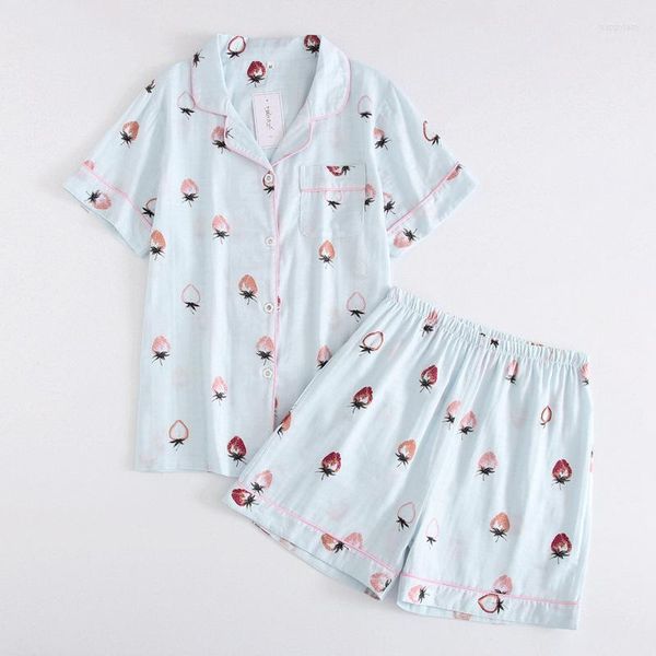 Vêtements de nuit pour femmes dames pyjamas ensemble coton à manches courtes Shorts mignon dessin animé japonais Simple court femmes pyjamas costume