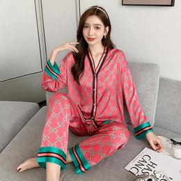 Dames Nachtkleding Dames Pyjama Lente Herfst Faux Zijden Pyjama Sets Lange Mouw Vest Luxe Pijamas Mode Pyjama