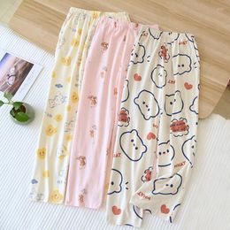 Damen-Nachtwäsche, weiche Pyjamahose für Frühling und Sommer, Herbst, gestrickte Baumwolle, lockere Loungewear, bedrucktes Cartoon-Haus