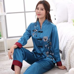 Vrouwen Nachtkleding Dame Pyjama Sexy Pak 2 Stuks Shirt Broek Chinese Vrouwen Pyjama Set Bloem Vrouwelijke Nieuwigheid Kleding