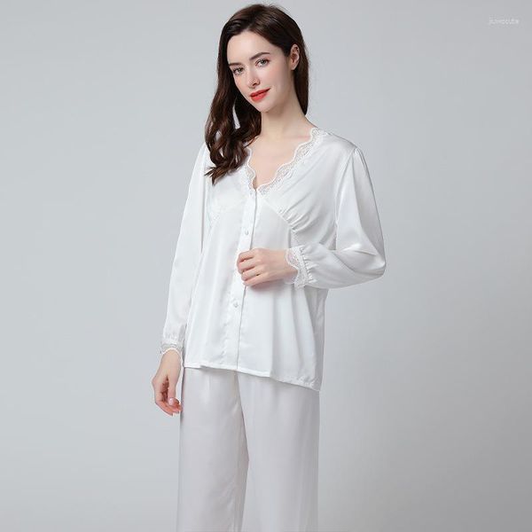 Vêtements de nuit pour femmes dame femmes enceintes printemps été vêtements de maison dentelle pyjamas costume Sexy V glace soie Femme décontracté Pyjama Femme