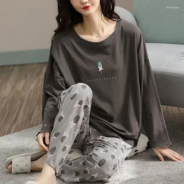 Vêtements de nuit pour femmes Grand Polyester Dames Mignon Homewear Pyjamas Femmes Ensemble Hiver Manches Longues Pour Casual Coton Taille Dessin Animé Automne