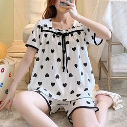 Indumenti da notte da donna di grandi dimensioni 5XL 150 kg Abito da casa con stampa a cuore Abiti da notte casual allentati da donna Pigiama coreano Set Pantaloni Abbigliamento da casa Harajuku 230421