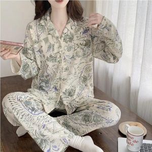 Vrouwen Nachtkleding Grote Maat Katoenen Pyjama Set Voor Vrouwen Afdrukken Herfst Winter Pyjama Femme Revers Shirt Broek Pak Pijama mujer