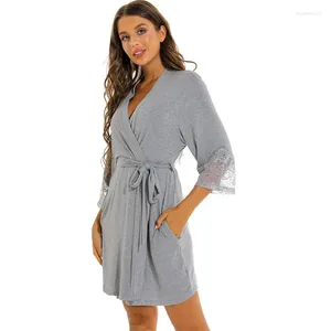 Vêtements de nuit pour femmes Grande taille Couleur unie Robe de coton en tricot pour femmes Peignoir Style européen Dentelle Chemise de nuit en vrac Dormir Dames Robe de nuit
